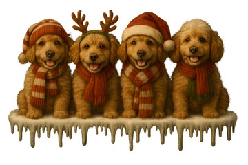 Cute Christmas Dog Breeds Collection &ndash; Holiday Puppy Set in Festive Winter Outfits,  Transparent background, Poodle