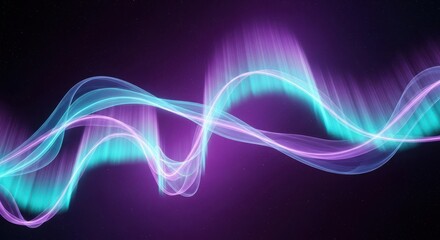 Abstract glowing aurora borealis wave pattern in neon purple and cyan light against a dark background