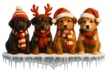 Cute Christmas Dog Breeds Collection &ndash; Holiday Puppy Set in Festive Winter Outfits,  Transparent background, Portuguese Water Dog