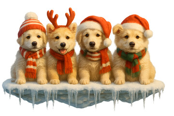 Cute Christmas Dog Breeds Collection &ndash; Holiday Puppy Set in Festive Winter Outfits,  Transparent background, Samoyed Mixes