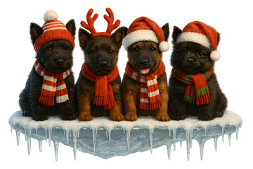 Cute Christmas Dog Breeds Collection &ndash; Holiday Puppy Set in Festive Winter Outfits,  Transparent background, Scottish Terrier