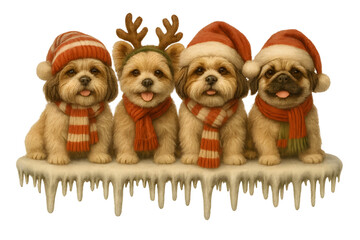 Cute Christmas Dog Breeds Collection &ndash; Holiday Puppy Set in Festive Winter Outfits,  Transparent background, Shi Tzu