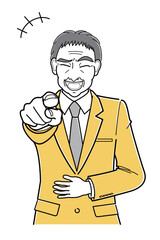 腹を抱えて笑うスーツの中年男性・上半身（シンプル）