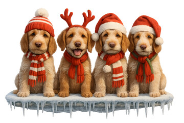 Cute Christmas Dog Breeds Collection &ndash; Holiday Puppy Set in Festive Winter Outfits,  Transparent background, 