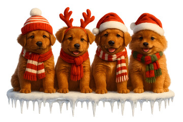 Cute Christmas Dog Breeds Collection &ndash; Holiday Puppy Set in Festive Winter Outfits,  Transparent background, Tibetan Mastiff