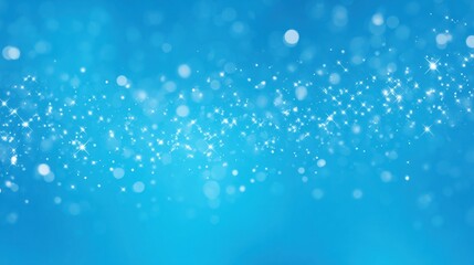 Dreamy blue background with beautiful white bokeh light effects, sparkling stars, and magical particles. Abstract digital design symbolizing technology, innovation, magic, and peaceful ambiance concep