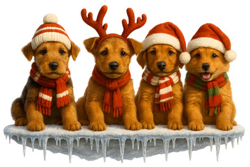 Cute Christmas Dog Breeds Collection &ndash; Holiday Puppy Set in Festive Winter Outfits,  Transparent background, Airedale Terrier