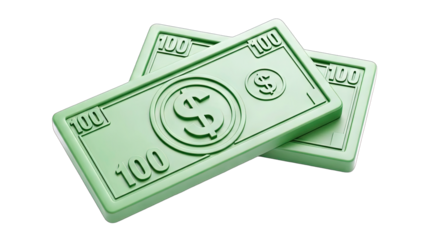 Green $100 Bills Overlapping on White Background