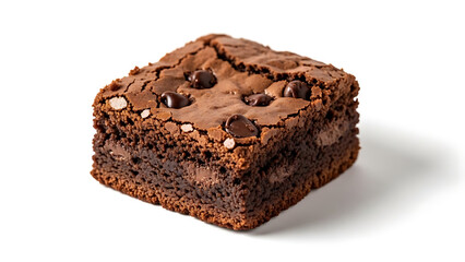 Irresistible homemade chocolate brownie square, rich and fudgy, adorned with delicious chocolate chips, a perfect sweet treat dessert