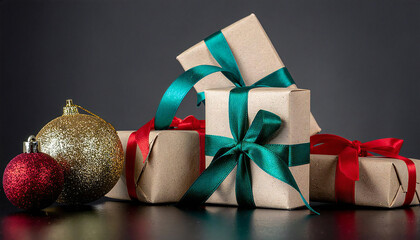 鮮やかな黒の背景。クリスマスプレゼント。ギフトイメージ。Vibrant black background. Christmas present. Gift image.