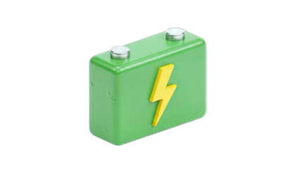 Green Battery with Lightning Bolt Symbol on White Background