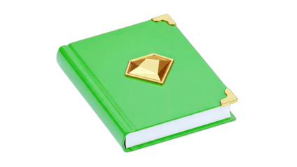 Green Book with Gold Details Isolated on White Background
