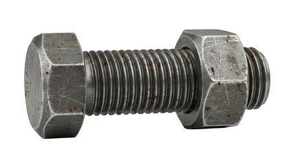 Rusty metal bolt and nut isolated on transparent background