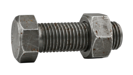 Rusty metal bolt and nut isolated on transparent background