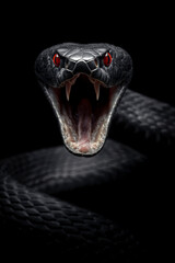 Black Venomous Snake Attack Close-Up &ndash; AI Generative