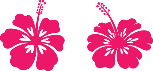  Pink Hibiscus Flower Silhouettes - Tropical Vector Set