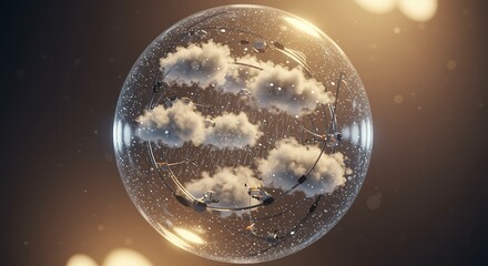 Abstract Globe with Clouds and Connections in Space