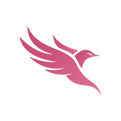 Stylized pink bird in flight with wings spread, a modern and minimalist design.