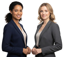 PNG. businesswomen with her colleague. close up of portrait of two business women on transparent background. teamwork.