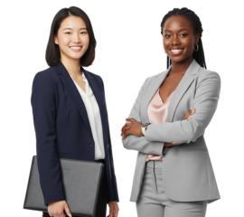 PNG. businesswomen with her colleague. close up of portrait of two business women on transparent background. teamwork.