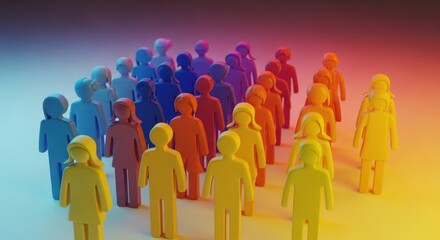 Diverse group of stylized people figures in various colors standing together, representing community