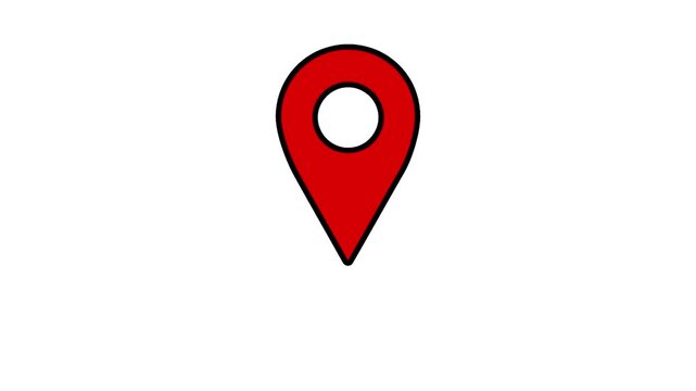 4k Looping animation of red pin map point location with black lines bouncing on white background