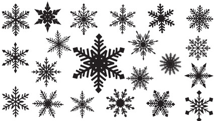 Collection of various black snowflakes for winter designs