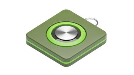 Green Square Button with Ring Isolated on White Background