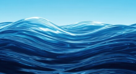 Gentle, rolling blue ocean waves under a clear, bright sky, creating a serene and calming seascape