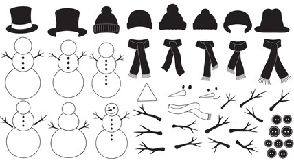 Black and white snowman accessories and parts on