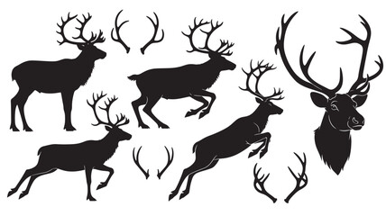 Collection of deer silhouettes with antlers