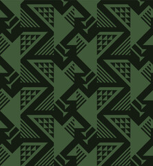 DARK GREEN SEAMLESS VECTOR ABSTRACT GEOMETRIC BACKGROUND WITH LIGHT GREEN STYLIZED BIRDS