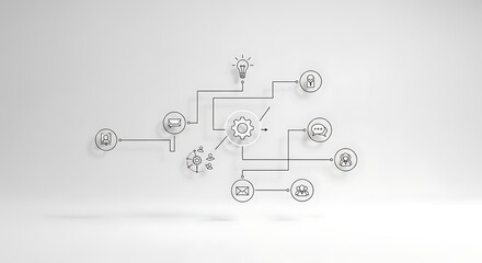 Abstract Network Diagram with Icons and Connections.