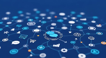 Abstract Network of Digital Connections and Icons.