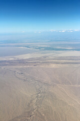Dramatic landscape of China’s Gansu Province from the airplane's window
