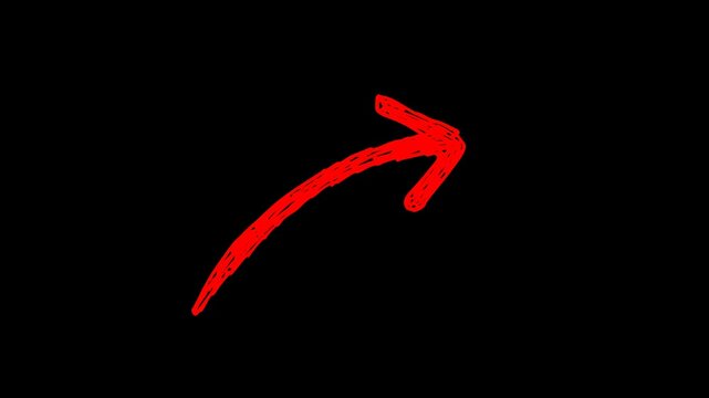 Animated hand-drawn red arrow sketch line art. Dynamic doodle motion graphic element for direction, pointer, transition, and highlighting key information.
