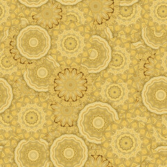 Decorative art-deco design element, floral ornament. Seamless pattern for bandana, shawl, hijab, silk neck scarf. Kerchief design or tablecloth print, scarf, towel. For textile, cotton fabric.