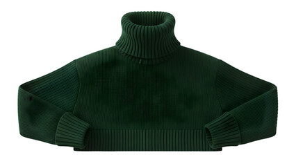 Dark green ribbed knit cropped turtleneck sweater for women isolated on transparent background