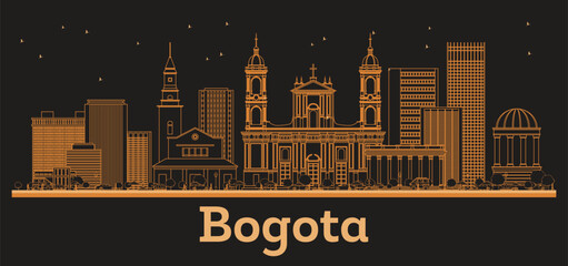 Outline Bogota Colombia City Skyline with orange Buildings. Illustration. Business Travel and Tourism Concept with Modern Architecture. Bogota Cityscape with Landmarks.