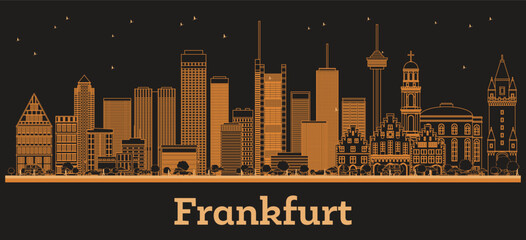 Outline Frankfurt Germany City Skyline with orange Buildings. Illustration. Business Travel and Tourism Concept with Modern Architecture. Frankfurt Cityscape with Landmarks.