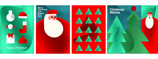 christmas greeting card, green christmas tree, christmas tree frame, christmas tree border, A festive collection of minimalist Christmas-themed illustrations featuring Santa Claus, Christmas trees,