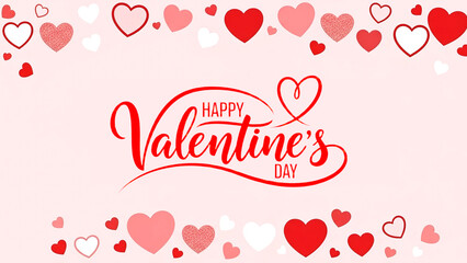 Happy Valentine's Day Red Script Lettering with Pink Heart Border, Romantic Holiday Design