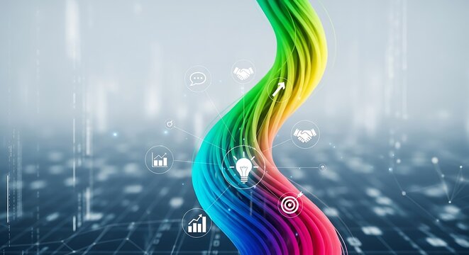 Colorful Digital Stream with Data Flow and Network Connections. - Powered by Adobe