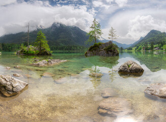 Fototapeta premium View of Hintersee lake in Berchtesgaden National Park Bavarian Alps, Germany