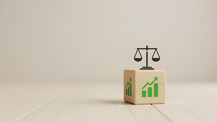 Balance and Growth: Wooden Block with Growth Chart and Scales Concept
