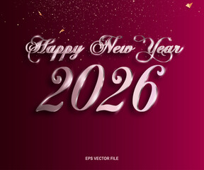 Elegant Red 2026 happy new year celebration text effect vector file
