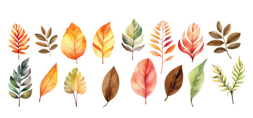 Set of Hand-Painted Watercolor Floral Leaves and Botanical Elements: Elegant Foliage Clipart Collection for Invitations, Branding, Packaging, Wedding Design, Scrapbooking and Creative Projects
