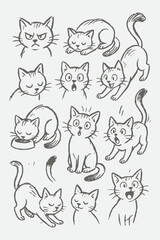 Hand-Drawn Cat Expression Doodle Collection