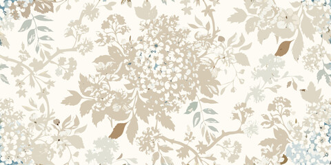 Delicate floral pattern with beige white and pale blue hues