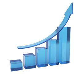 PNG. business graph with arrow. Blue bar graph with arrow isolated on transparent background business growth chart financial success.